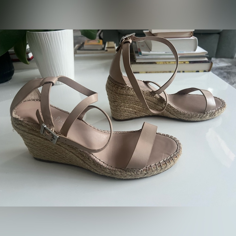 Charles By Charles David Tan Wedge Cross Strappy Buckle Espadrille Sandals